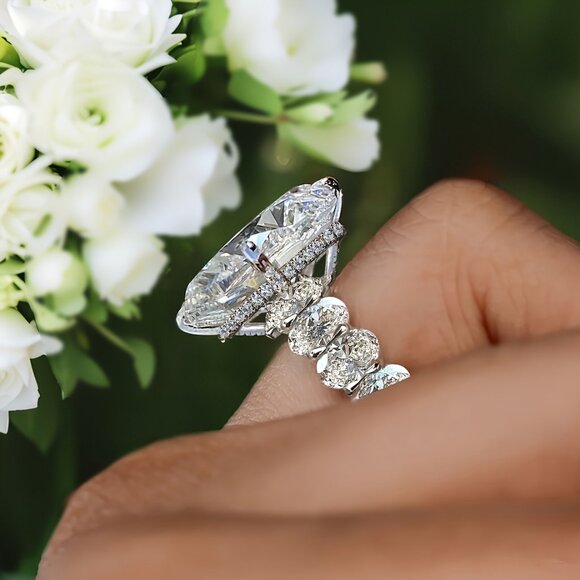 Oval Cut Moissanite S925 Sterling Silver Rings, 3ct Oval Moissanite Ring - Picture 3 of 8